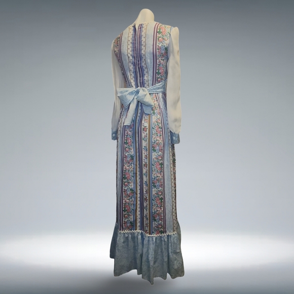 Vintage Smart Move 70s Blue PrairieDress Cotton Blend Sz 4 Bohemian Cottagecore - Picture 5 of 12